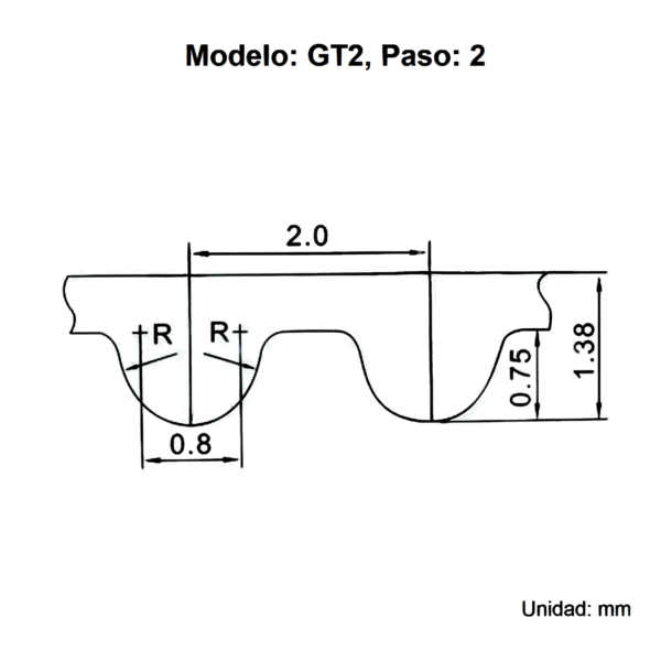 Correa Dentada Cerrada GT2 - P2, W6, 610 mm - Imagen 2