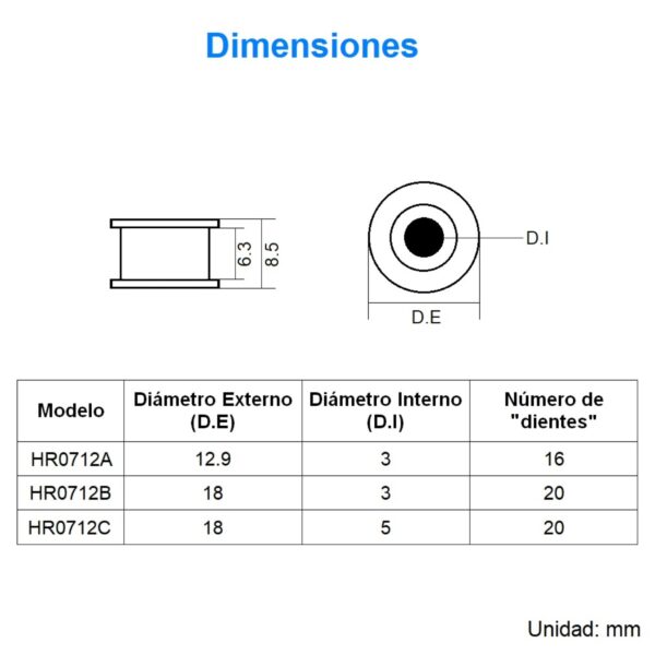 Polea de Aluminio 20T, 6W con Baleros de 3mm - Imagen 3