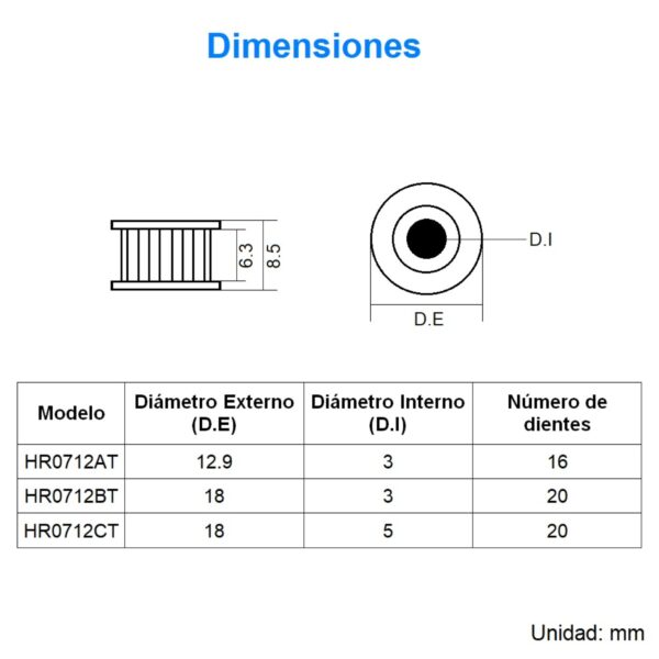 Polea Loca Dentada T16, 6W con Baleros de 3mm - Imagen 3