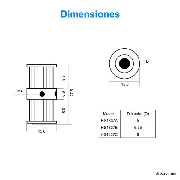 Polea Dentada de Aluminio Doble GT2 — T20 W6, Diámetro de 8mm - Imagen 3