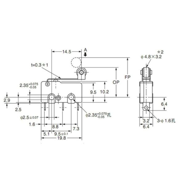 Microswitch de Acción Rápida con Rodillo SS-5GL2 - Imagen 3
