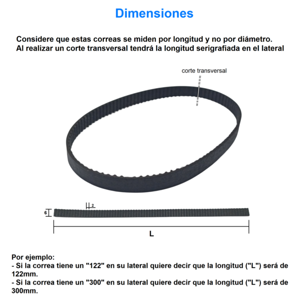 Correa Dentada Cerrada GT2 - P2, W6, 158 mm - Imagen 3