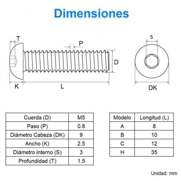 Tornillo Hexagonal M5x35mm (10 Piezas) - Imagen 2