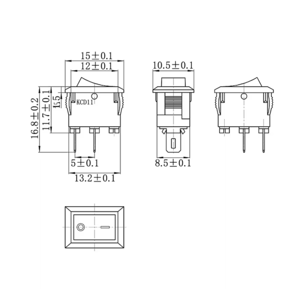 Mini Interruptor Basculante KCD11 — 3A, 250V (Negro) - Imagen 3