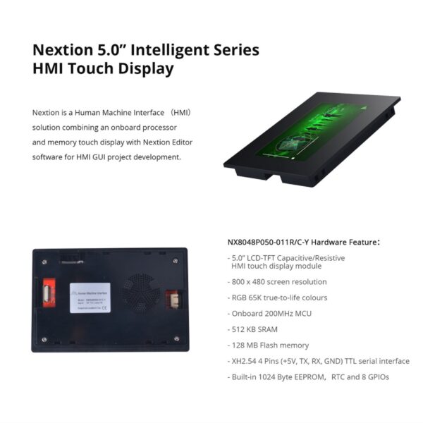 Pantalla Táctil Capacitiva HMI Nextion 5.0" (NX8048P050-011C-Y) - Con Case - Imagen 2