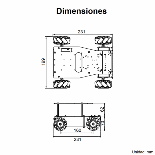 ROS Robot - Chasis de Aluminio con Ruedas Mecanum (Mediano) - Imagen 4