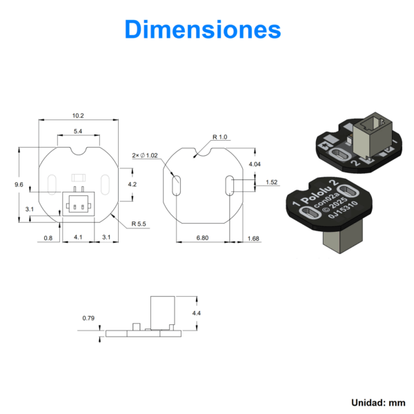 Placa con Conector JST SH de 2 Vías Para Micromotores Estándar – Entrada posterior (Par) - Imagen 9