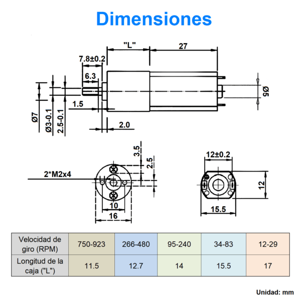 Motorreductor JGA16-050 — 12V, 923RPM - Imagen 4
