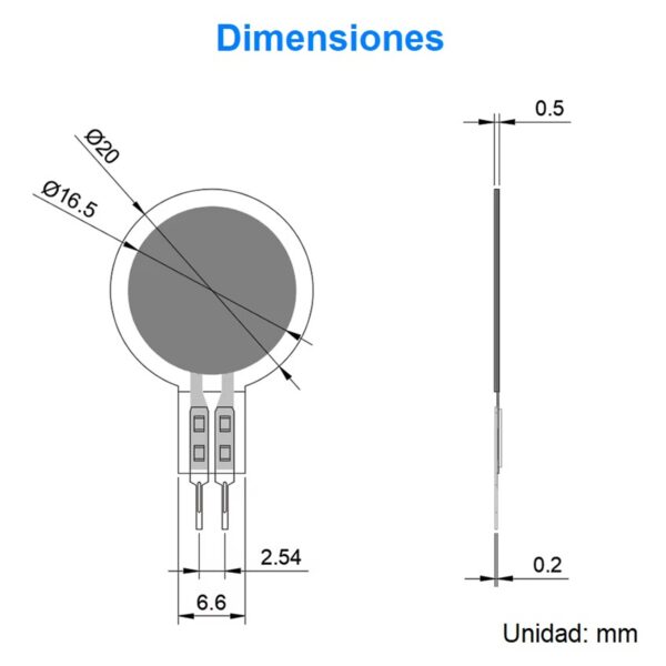 Sensor de Fuerza Resistivo de Cola Corta — 100Kg - Imagen 4