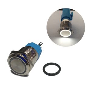 Switch PushButton Metálico 16mm — Blanco (Momentáneo)